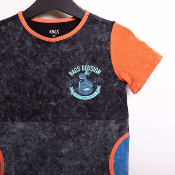 Short Sleeve Peek Pocket Rag Romper - 'Cobra Rags Division' - Phantom Stone Wash