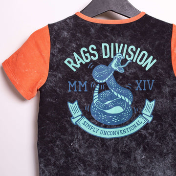 Short Sleeve Peek Pocket Rag Romper - 'Cobra Rags Division' - Phantom Stone Wash