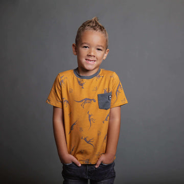 Short Sleeve Chest Pocket Tee - 'Dino' - Mustard