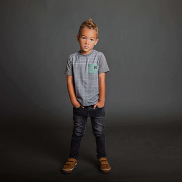 Short Sleeve Chest Pocket Tee - 'Sketchy Grid' - Griffin