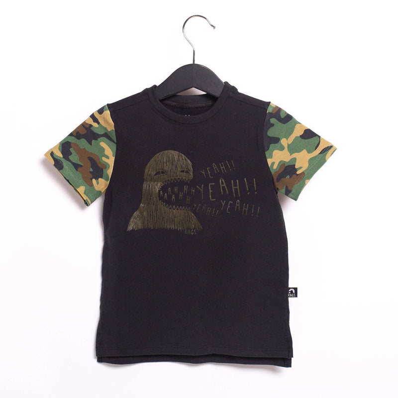 Short Sleeve Kids Tee - 'Yeah Yeah Monster' - Camo and Phantom