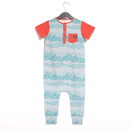 Short Sleeve Henley Pocket Rag Romper - 'Blue Mountains'