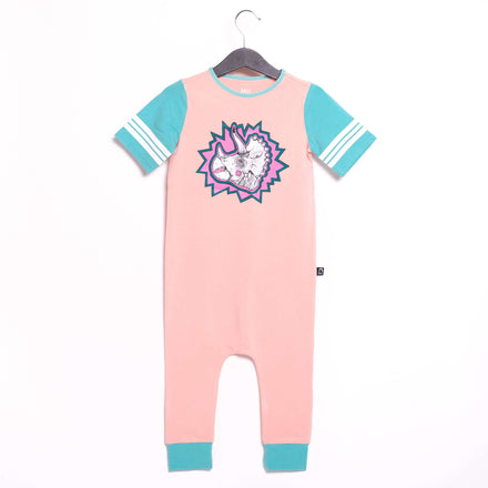 Retro Short Sleeve Rag Romper - 'Bam Bam' - Coral Cloud
