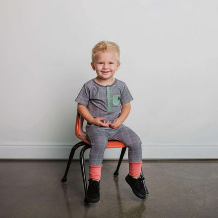 Short Sleeve Henley Rag - 'Sketchy Grid' - Griffin