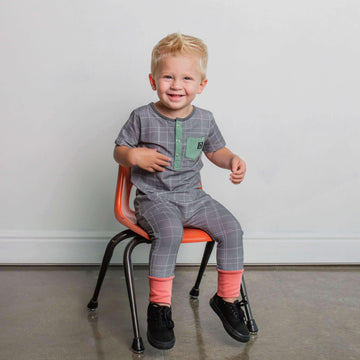 Short Sleeve Henley Rag - 'Sketchy Grid' - Griffin