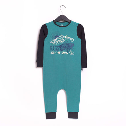 Long Sleeve Rag Romper - 'Built for Adventure' - Teal