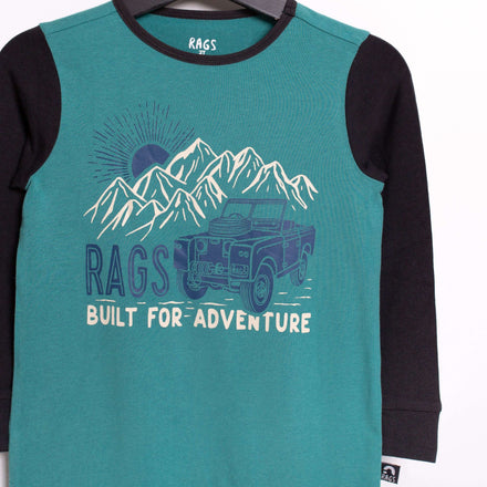 Long Sleeve Rag Romper - 'Built for Adventure' - Teal