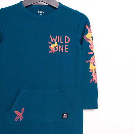 Long Sleeve Kangaroo Pocket Rag Romper - 'Wild One' - Lyons Blue