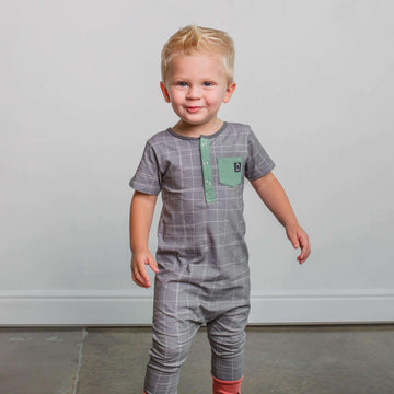 Short Sleeve Henley Rag - 'Sketchy Grid' - Griffin