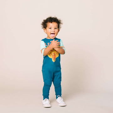 Retro Short Sleeve Rag Romper - 'Le Tigre' - Corsair Blue