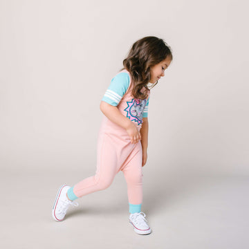 Retro Short Sleeve Rag Romper - 'Bam Bam' - Coral Cloud