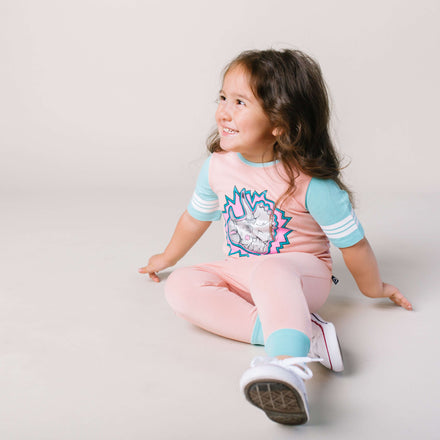 Retro Short Sleeve Rag Romper - 'Bam Bam' - Coral Cloud