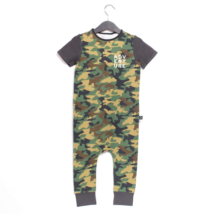 Short Sleeve Rag Romper - 'Adventure (Minor Defect)' - Camouflage Green