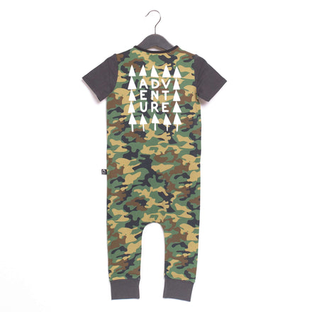 Short Sleeve Rag Romper - 'Adventure (Minor Defect)' - Camouflage Green