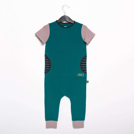 Short Sleeve Peek Pocket Rag Romper - 'Harbor Blue'