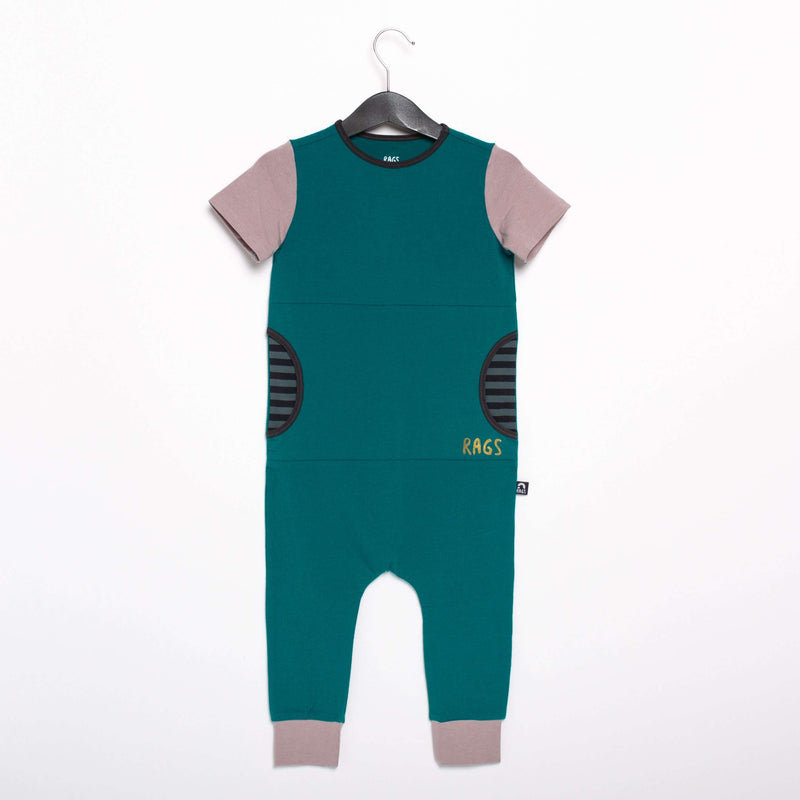 Short Sleeve Peek Pocket Rag Romper - 'Harbor Blue'