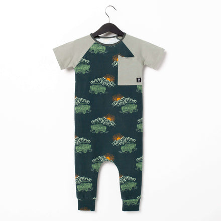 Short Sleeve Raglan Big Pocket Rag Romper - 'Off Roading' - Urban Chic