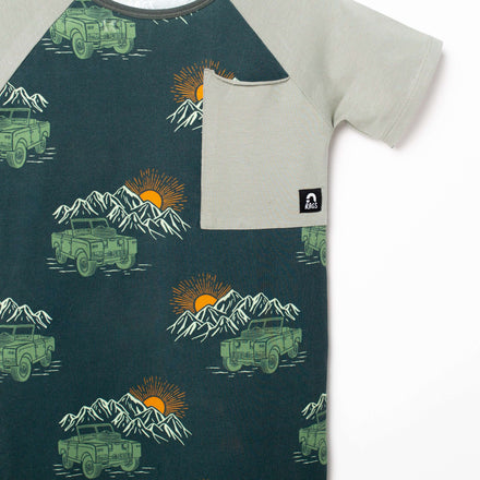 Short Sleeve Raglan Big Pocket Rag Romper - 'Off Roading' - Urban Chic