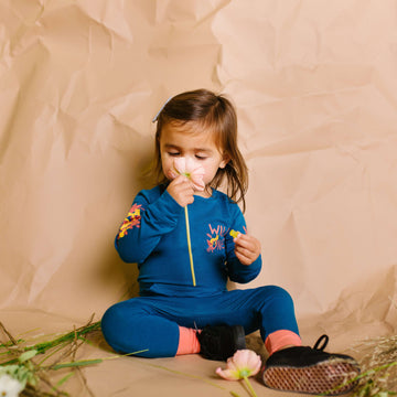 Long Sleeve Kangaroo Pocket Rag Romper - 'Wild One' - Lyons Blue