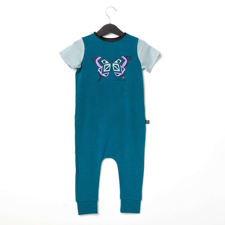 Short Sleeve Rag Romper - 'Butterfly' - Mosaic Blue