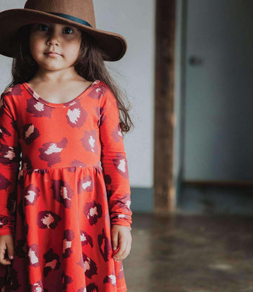 Long Sleeve Swing Dress - 'Leopard Print' - Red