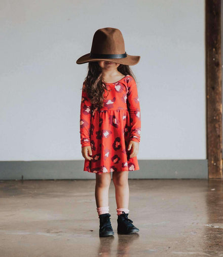 Long Sleeve Swing Dress - 'Leopard Print' - Red