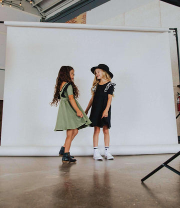 Short Sleeve Ruffle Swing Dress - 'Olivine' - Black Ruffles