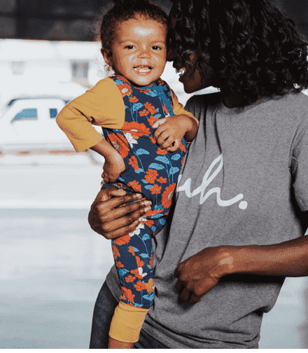 3/4 Sleeve Henley Rag - 'Fall Poppy Floral' - Ensign Blue