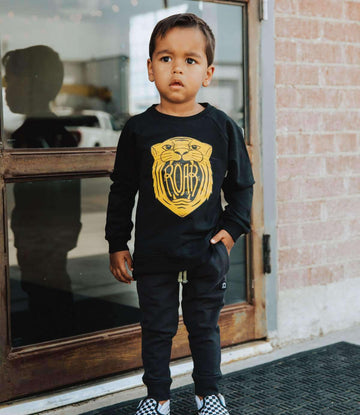 Kids Crewneck Sweatshirt - 'Roar' - Black