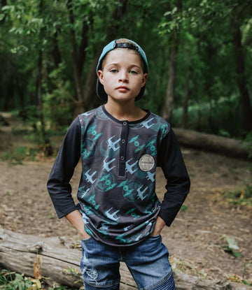 3/4 Sleeve Henley Tee - 'Starfighters' - Star Wars Collection from RAGS
