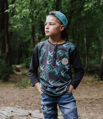 3/4 Sleeve Henley Tee - 'Starfighters' - Star Wars Collection from RAGS