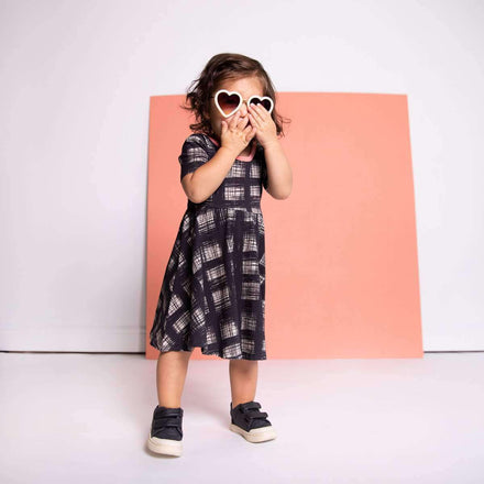 Short Sleeve Swing Dress - 'Scratchy Plaid' - Lantana