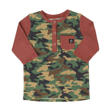 3/4 Sleeve Henley Tee - 'Camo' - Maroon