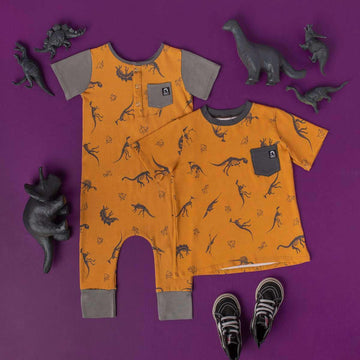 Short Sleeve Chest Pocket Tee - 'Dino' - Mustard