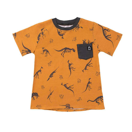 Short Sleeve Chest Pocket Tee - 'Dino' - Mustard