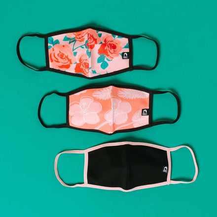 Kids Face Mask Bundle -  'Hawaiian Vibes' - Black, Hawaii Palms, Roses