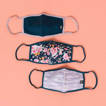 Kids Face Mask Bundle - 'Navy Rose Floral' - Paint Roller Purple, Navy, Navy Rose Floral