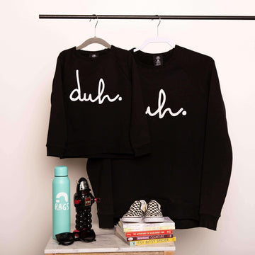 Kids Crewneck Sweatshirt - 'duh' - Black