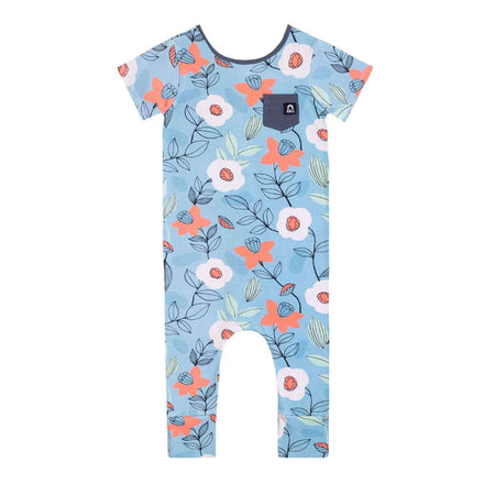 Short Sleeve Rag - 'Fall Daffodil Floral' - Stone Blue