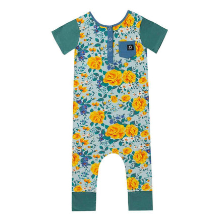 Short Sleeve Henley Rag - 'Rose Floral' - Cameo Blue