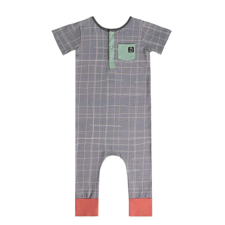 Short Sleeve Henley Rag - 'Sketchy Grid' - Griffin