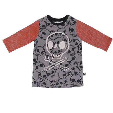 3/4 Sleeve Tee - 'Skull & Crossbones' - Skull Pattern