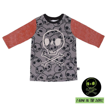 3/4 Sleeve Tee - 'Skull & Crossbones' - Skull Pattern