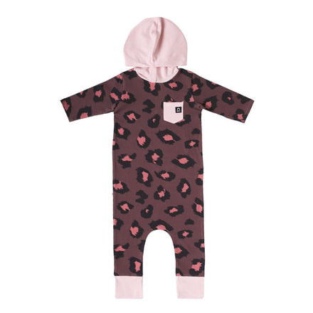 3/4 Sleeve Hooded Chest Pocket Rag - 'Leopard Print' - Purple