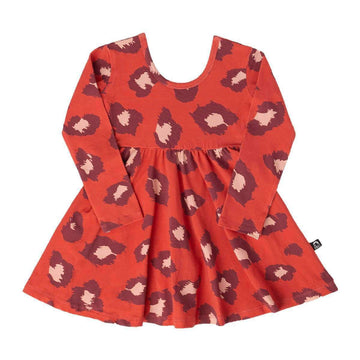 Long Sleeve Swing Dress - 'Leopard Print' - Red