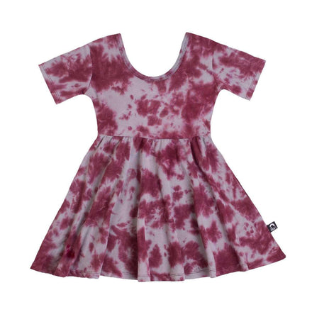Short Sleeve Swing Dress - 'Tie Dye' - Mahogany
