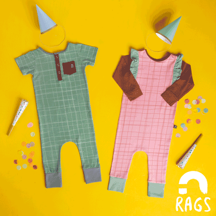 Long Sleeve Ruffle Rag - 'Sketchy Grid' - Blossom Pink