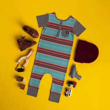 Short Sleeve Henley Rag - 'Fall Sunrise Stripe'