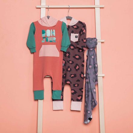 3/4 Sleeve Hooded Chest Pocket Rag - 'Leopard Print' - Purple