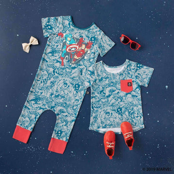 Flat Lay of Avengers Romper & Tee 